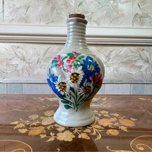 Vintage German Hand Painted Ceramic Pitcher Jug Edelweiss Design Floral Vase